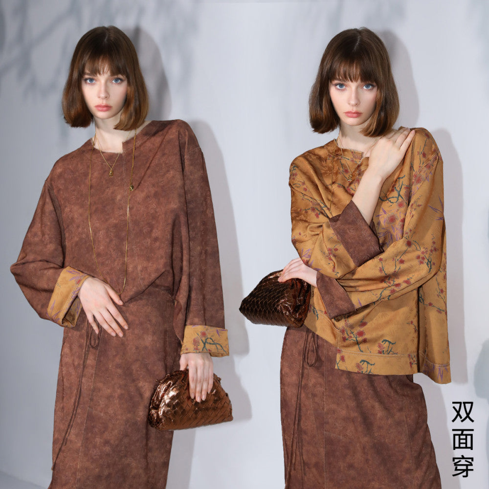 COCOBELLA imitation Xiangyun yarn double sided different color jacquard skirt new Chinese style long skirt HS0055 image 19