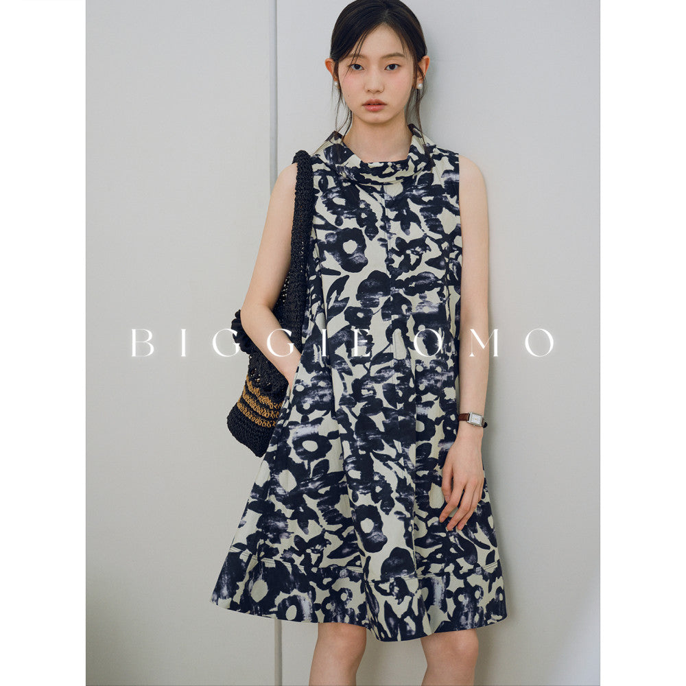 Biggie OMO elegant floral short vest skirt cotton print breathable and comfortable slimming dress image 10