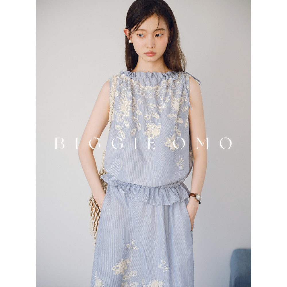 Biggie Omo Senyuji Blue Pinstripe Positioning Embroidered Vest Skirt Heavy Work Suit image 10