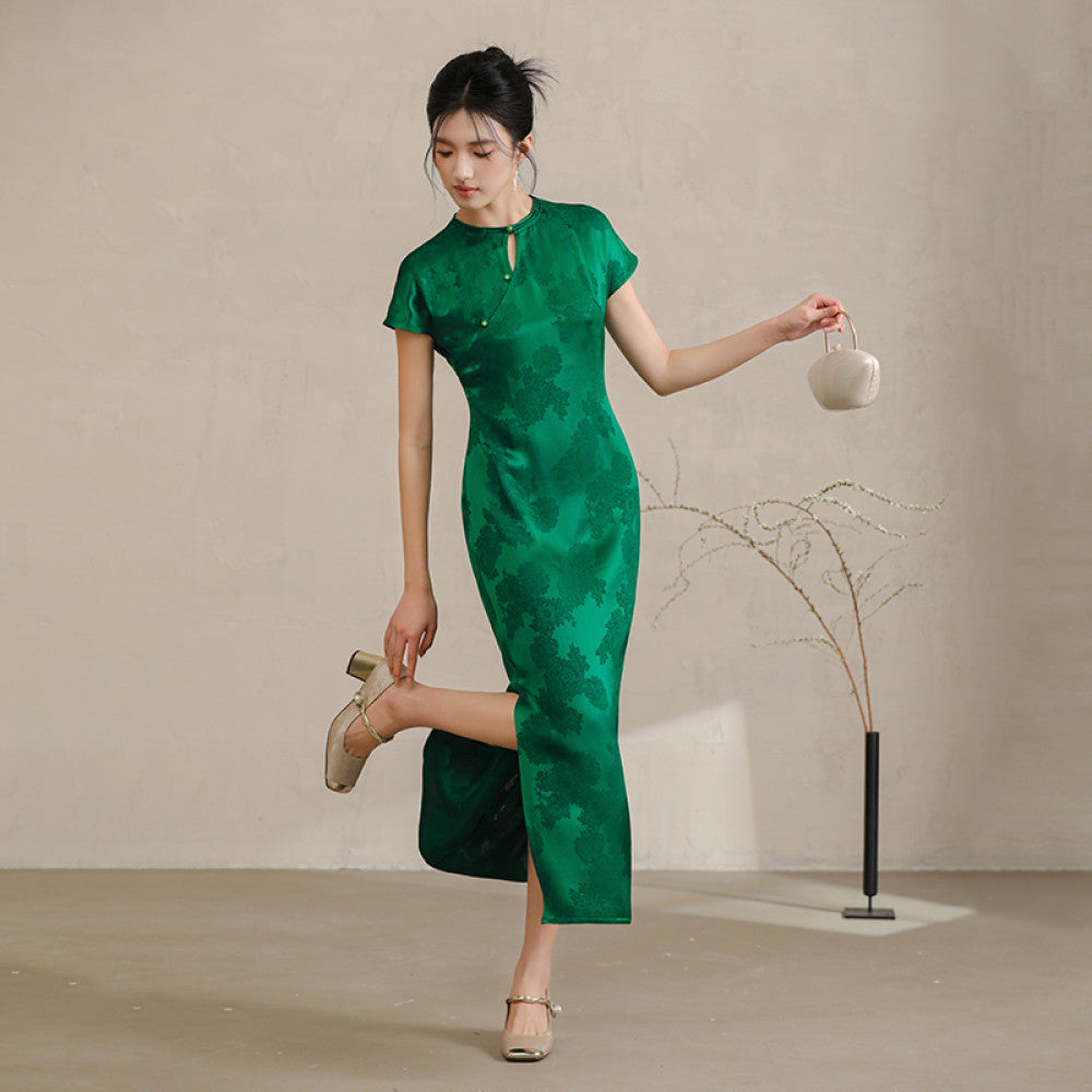 Chuchanyishi New Chinese Style Improved Cheongsam Women s 2025 New Style National Style High end Green Satin Acetate Dress image 13