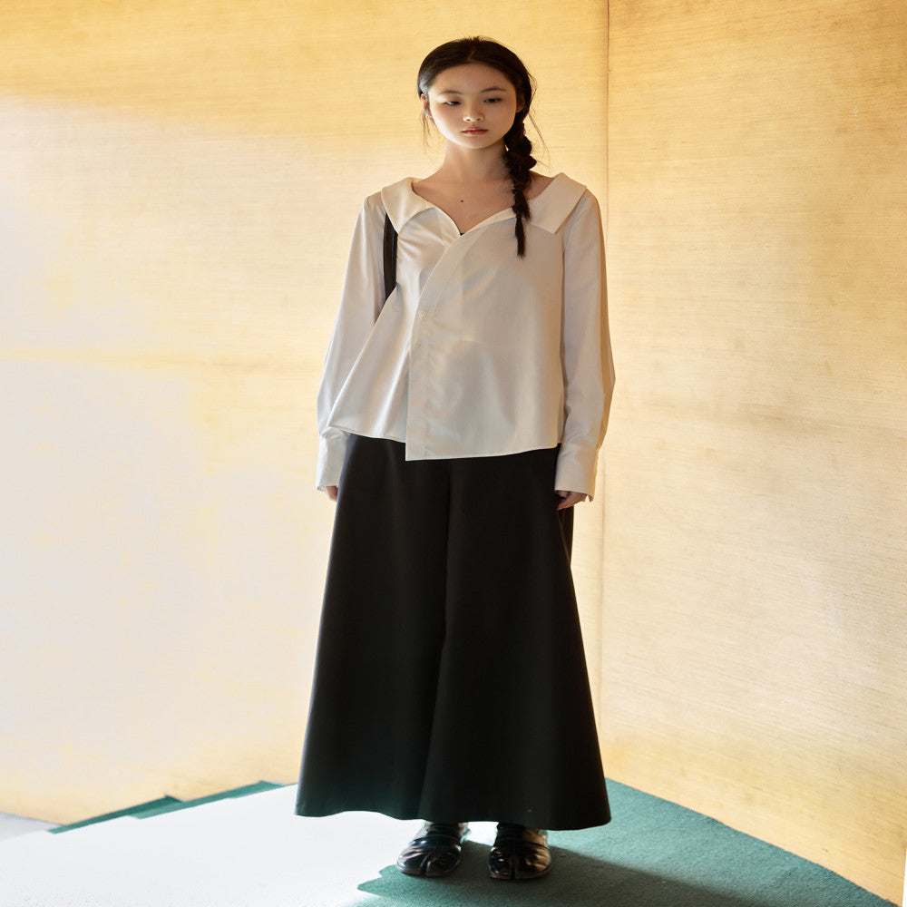 Bamboo fiber material overlapping diagonal placket shirt cool and wrinkle resistant fabric wide leg cropped pants image 15