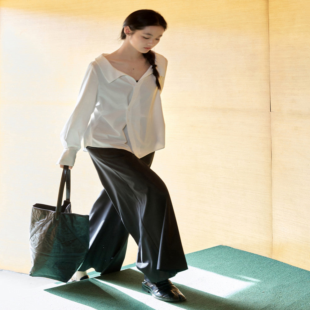 Bamboo fiber material overlapping diagonal placket shirt cool and wrinkle resistant fabric wide leg cropped pants image 23