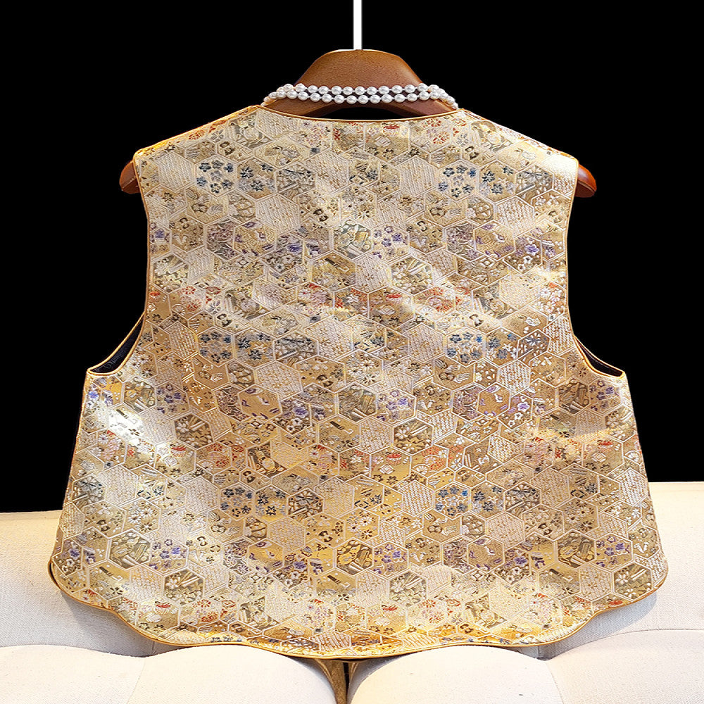 New Chinese style Song brocade jacquard Chinese style double sided vest with vest female original design improved round neck top small jacket image 2