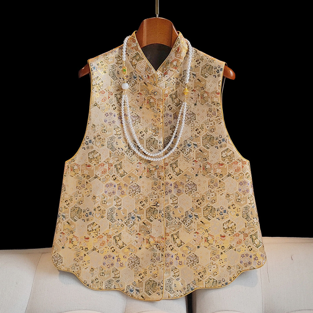 New Chinese style Song brocade jacquard Chinese style double sided vest with vest female original design improved round neck top small jacket image 19