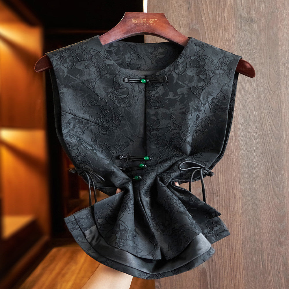 High grade black new Chinese waistcoat vest women s retro jacquard niche light China Chic style button folding top image 2