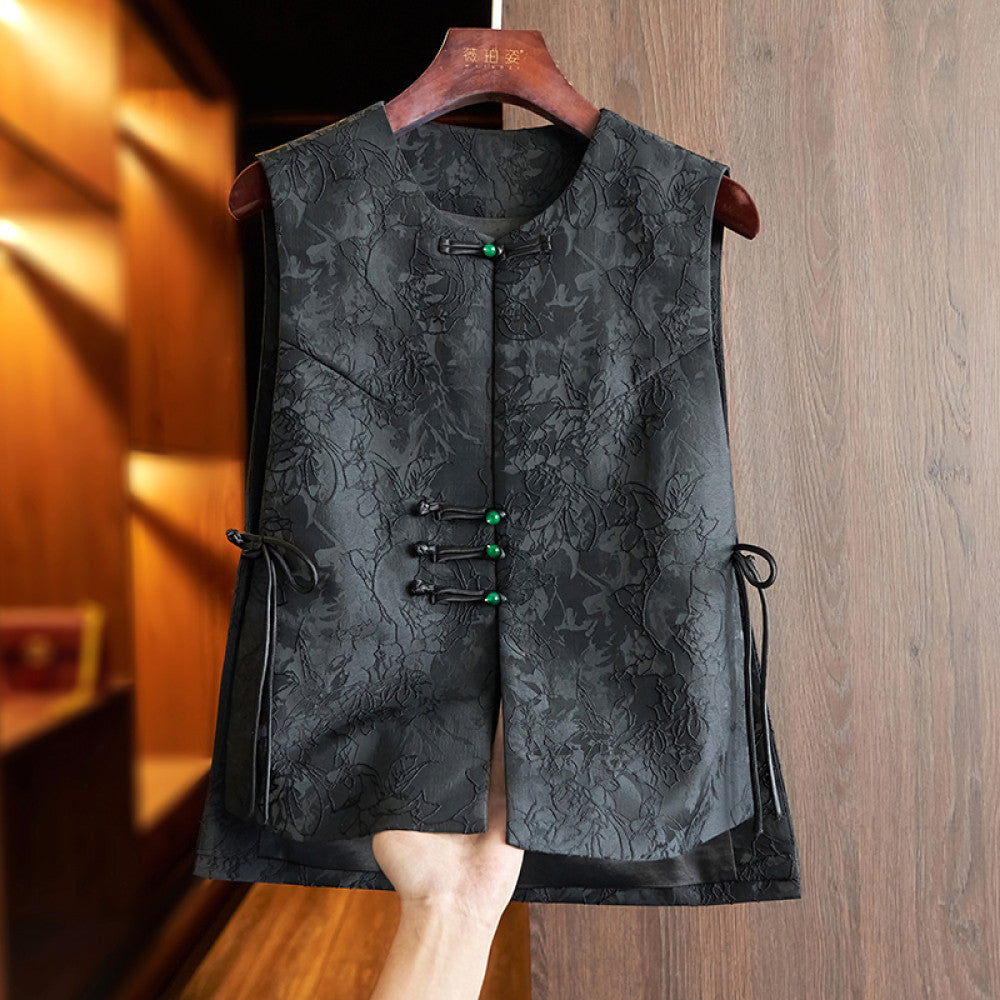 High grade black new Chinese waistcoat vest women s retro jacquard niche light China Chic style button folding top image 13