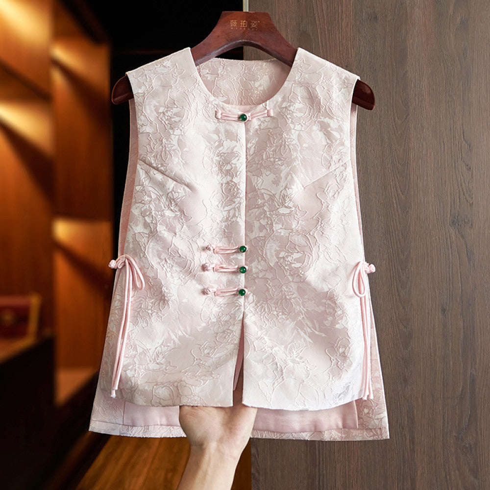 High grade black new Chinese waistcoat vest women s retro jacquard niche light China Chic style button folding top image 19