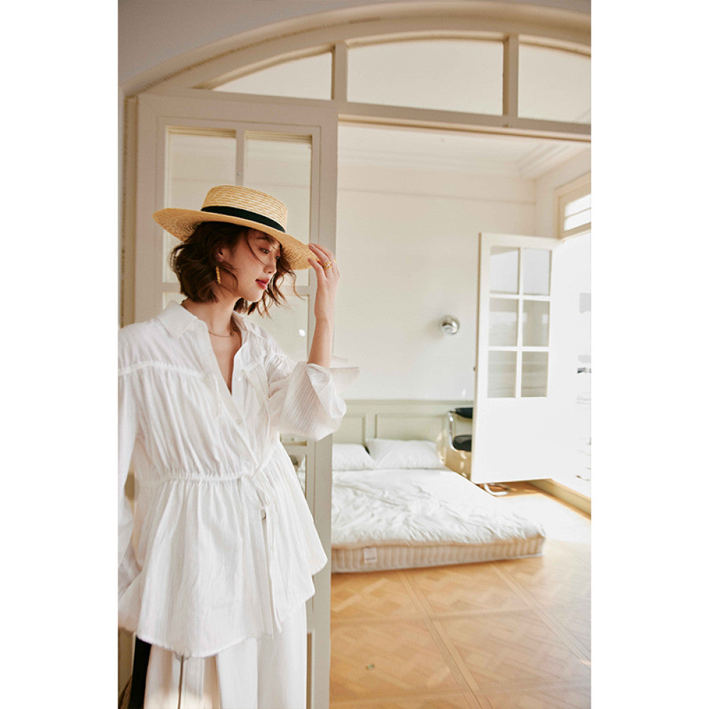 Bacardi South French White Vacation Relaxing Drawstring Shirt in Rosebanks Oak Barrel image 6