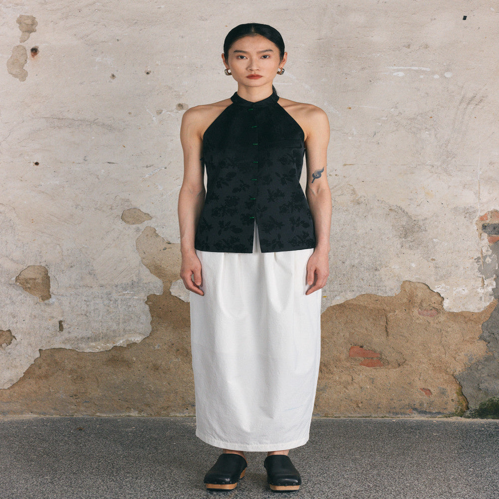 PaleBlueDot Original Designer New Chinese Jade Black Jacquard Shoulder Digging Vest Top image 7
