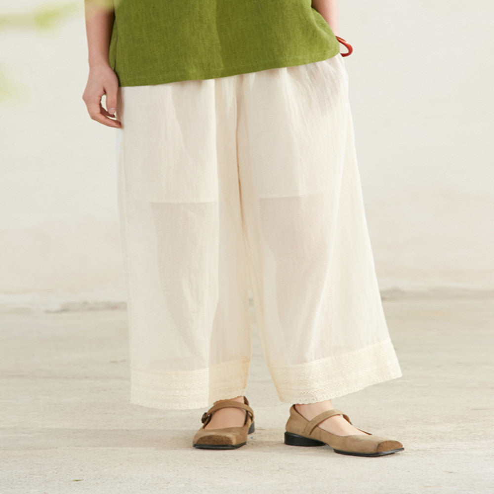 Thank you Tangyu Jixiangyu er Original Clear Horse Cotton Splicing Hollow Lace Lace Versatile Pants image 1