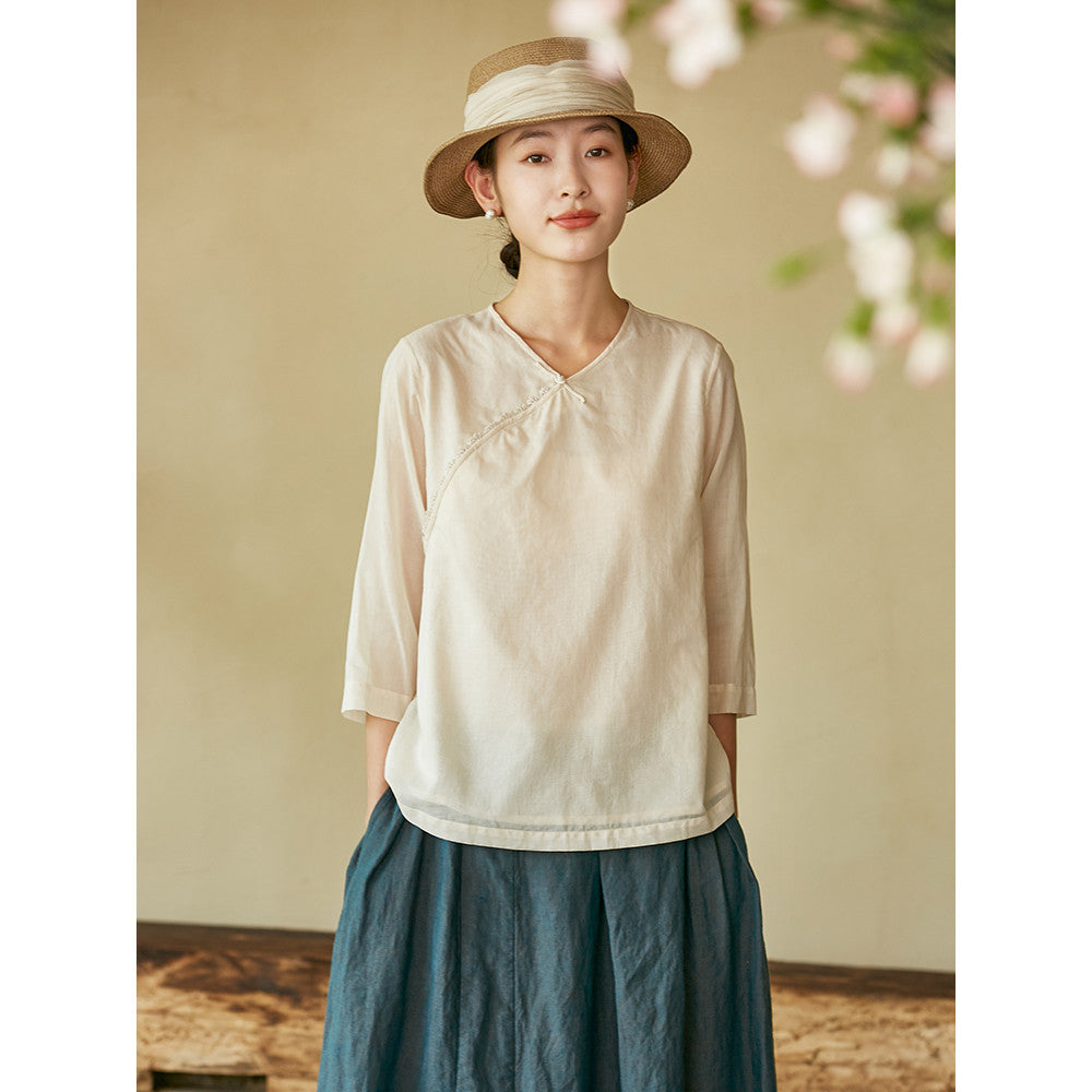 Wanlang Jixiangyu er Original Cotton Handmade Hook Lace Cross Collar Buckle Art New Chinese style Small Top for Women image 16