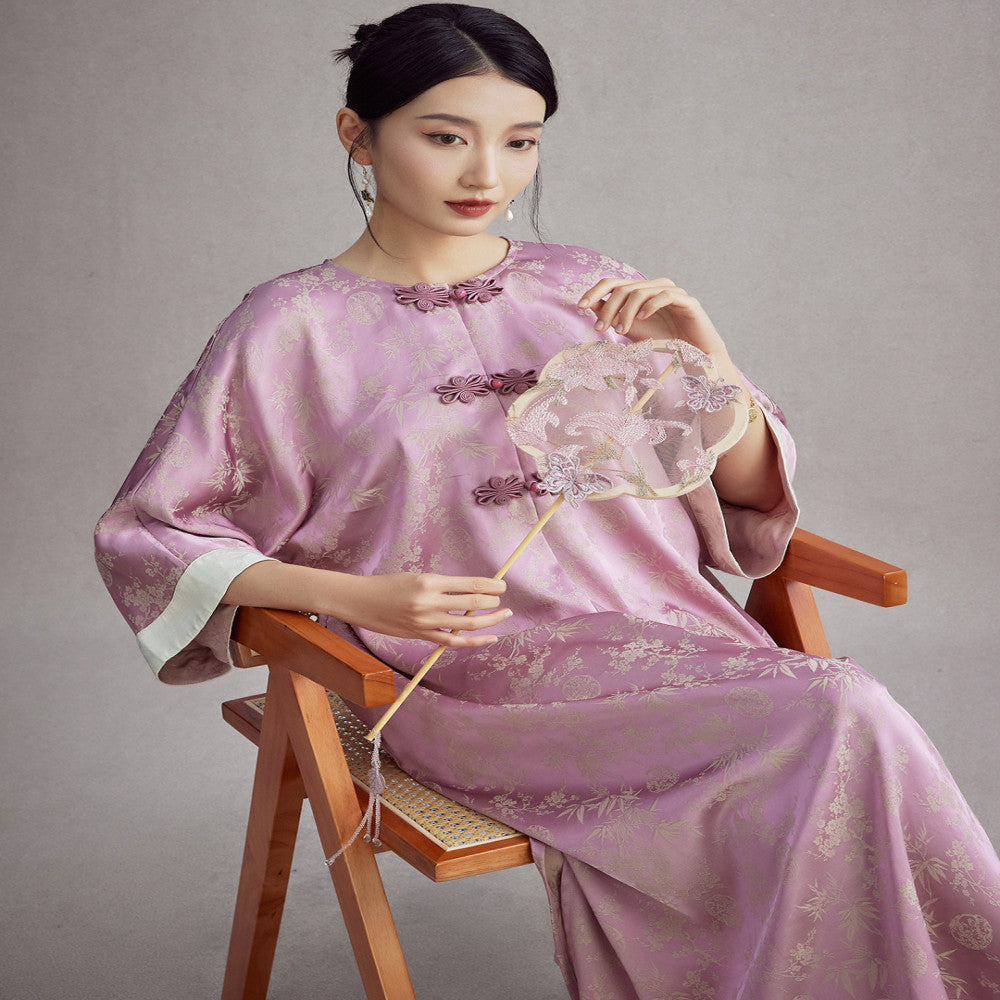 Moyu 2025 Spring Summer New Chinese Style Retro Improved Round Neck Jacquard New Chinese Morning Robe Cheongsam Dress image 1