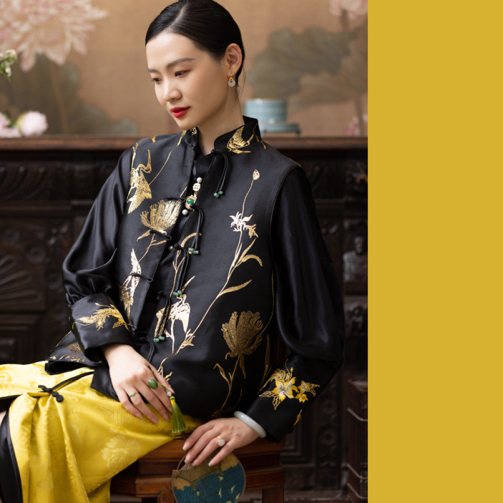 Town Store Baby PCY1479 Retro Vest Shoulder Stand Collar Jacquard Chinese Small Shirt Cotton Horse Jacket Four Seasons Women image 15