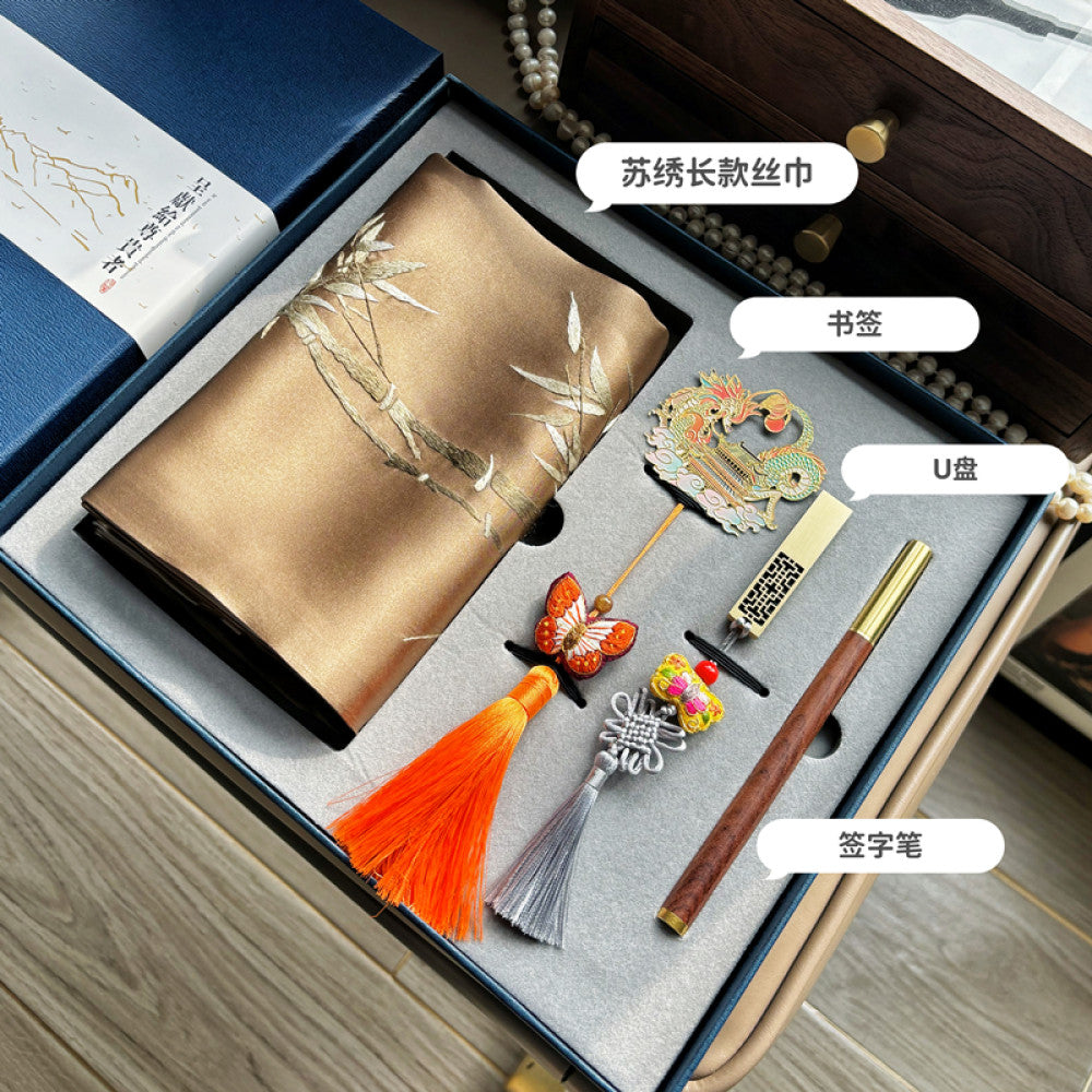 Chinese style Suzhou embroidery gift set hand embroidered silk scarf four piece holiday gift image 15