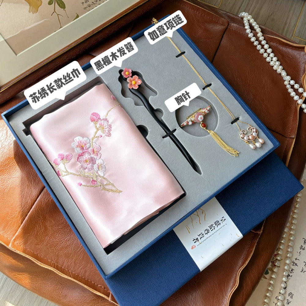 Chinese style Suzhou embroidery gift set hand embroidered silk scarf four piece holiday gift image 36