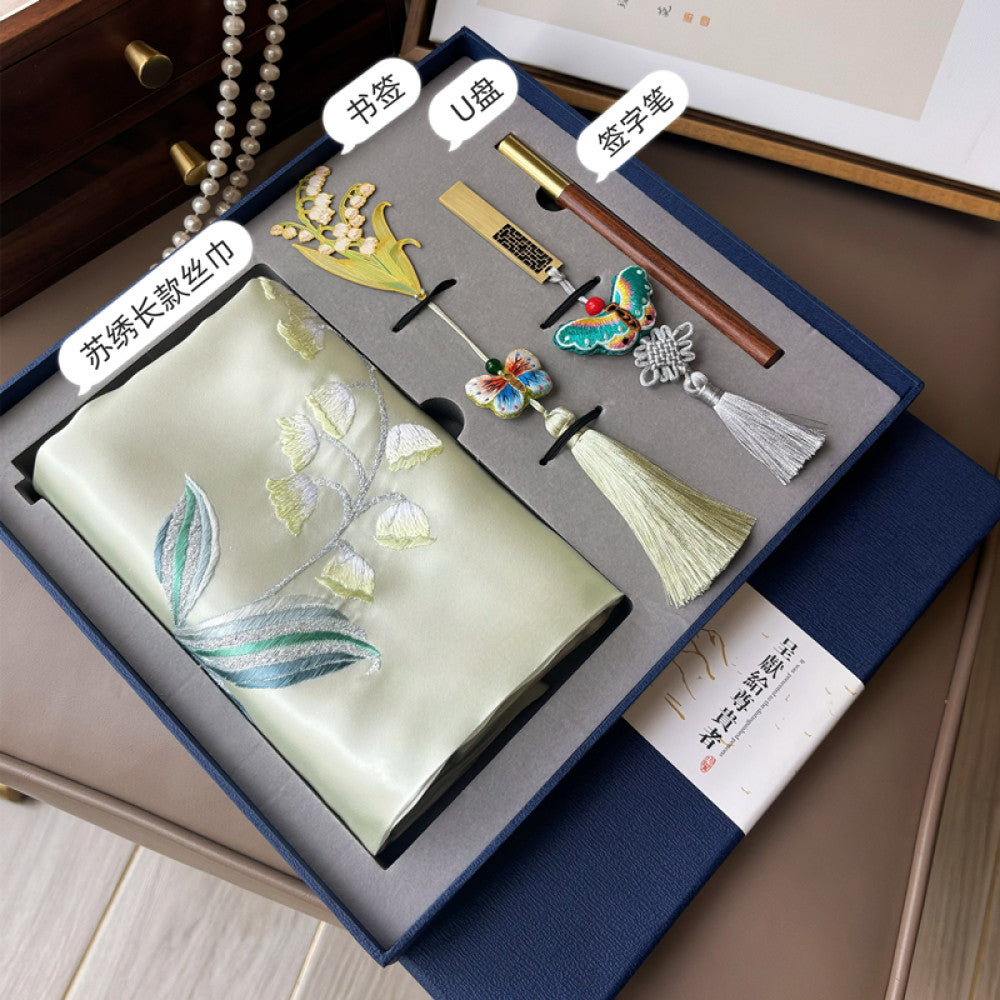 Chinese style Suzhou embroidery gift set hand embroidered silk scarf four piece holiday gift image 57