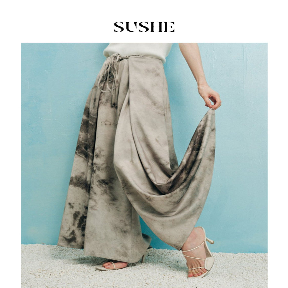 Shuxi SUSHE New Chinese Ink Smoke and Rain Design with Splicing and Patchwork Strap Large Pants Swing Skirts Women s Summer image 2