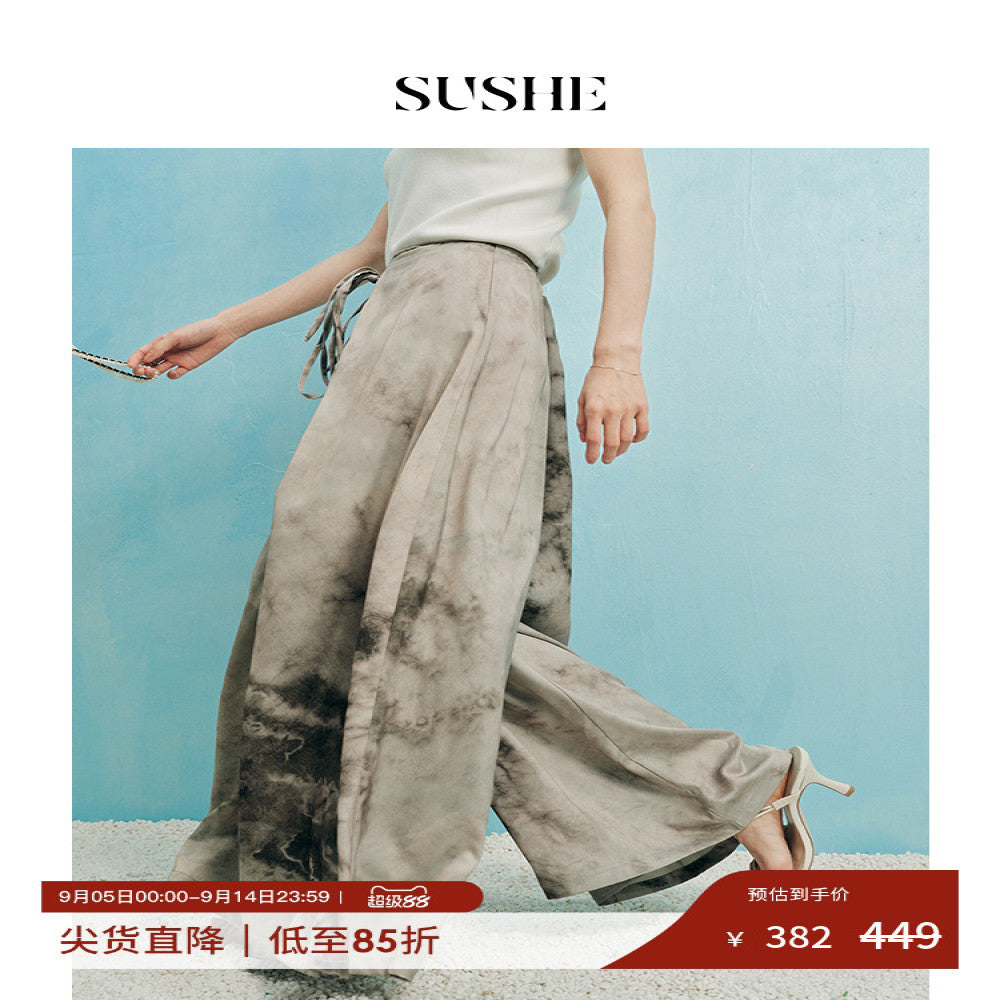 Shuxi SUSHE New Chinese Ink Smoke and Rain Design with Splicing and Patchwork Strap Large Pants Swing Skirts Women s Summer image 0