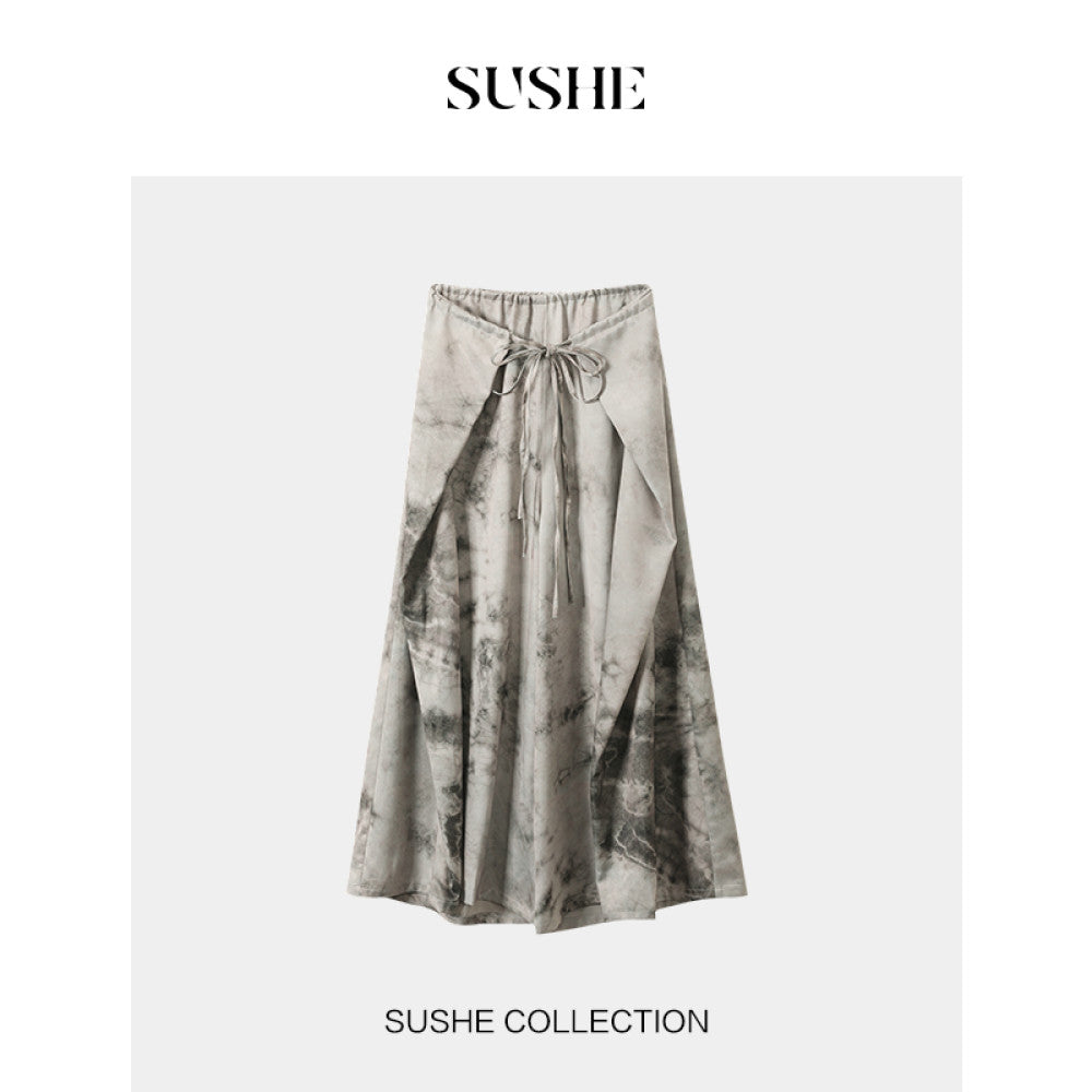 Shuxi SUSHE New Chinese Ink Smoke and Rain Design with Splicing and Patchwork Strap Large Pants Swing Skirts Women s Summer image 6