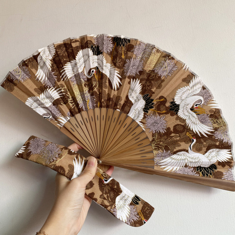 Export to Japan original order tail order original factory Japanese style fan hot stamping crane Chinese style can be paired with Hanfu yukata image 2
