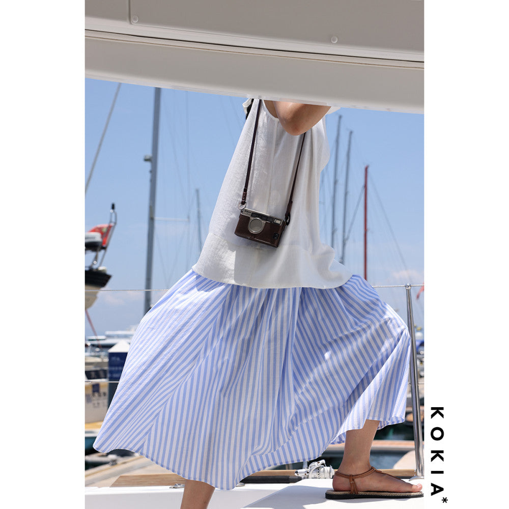 KOKIA spot nautical artist French Madeira embroidery curved wide waist striped half body umbrella skirt in two colors image 6