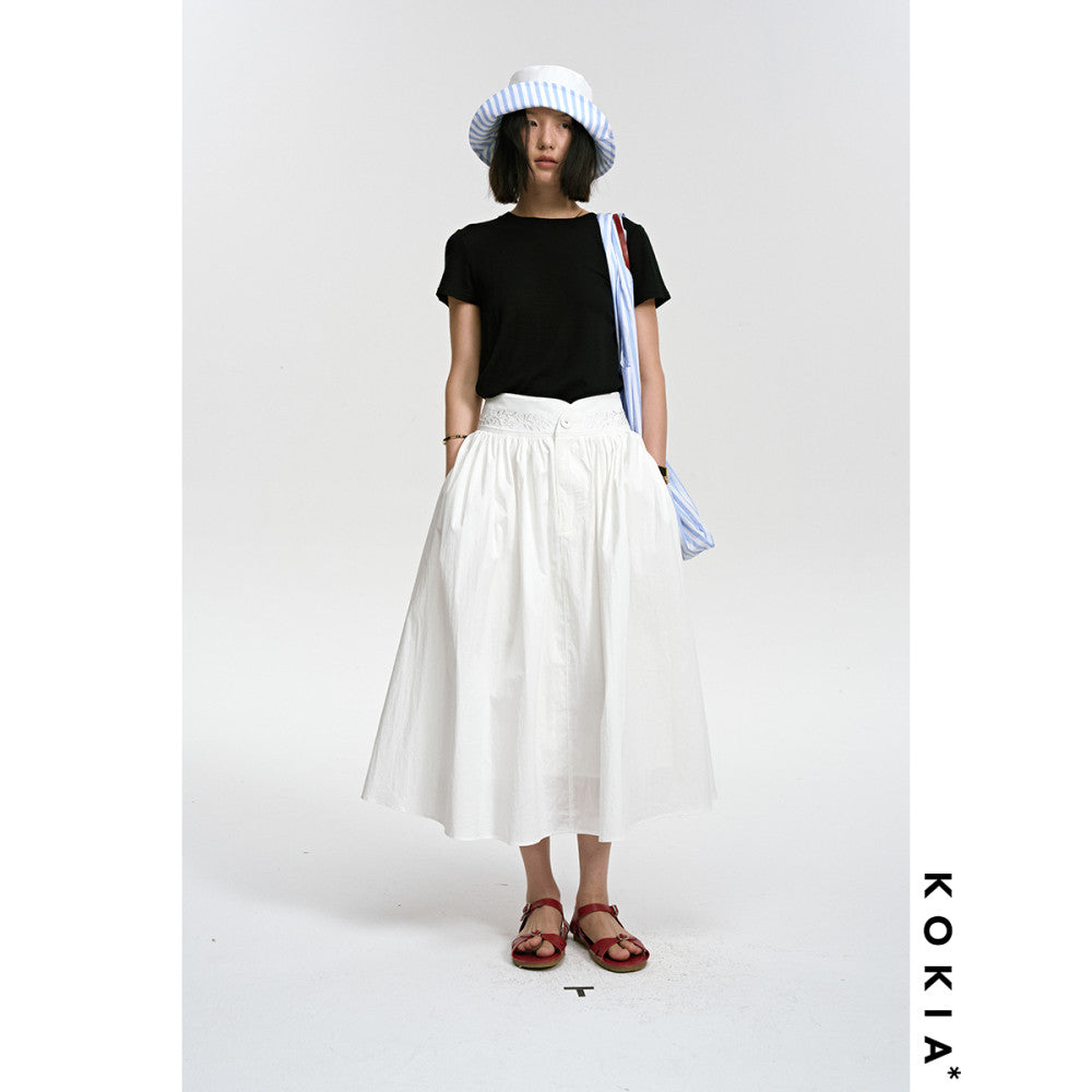 KOKIA spot nautical artist French Madeira embroidery curved wide waist striped half body umbrella skirt in two colors image 17