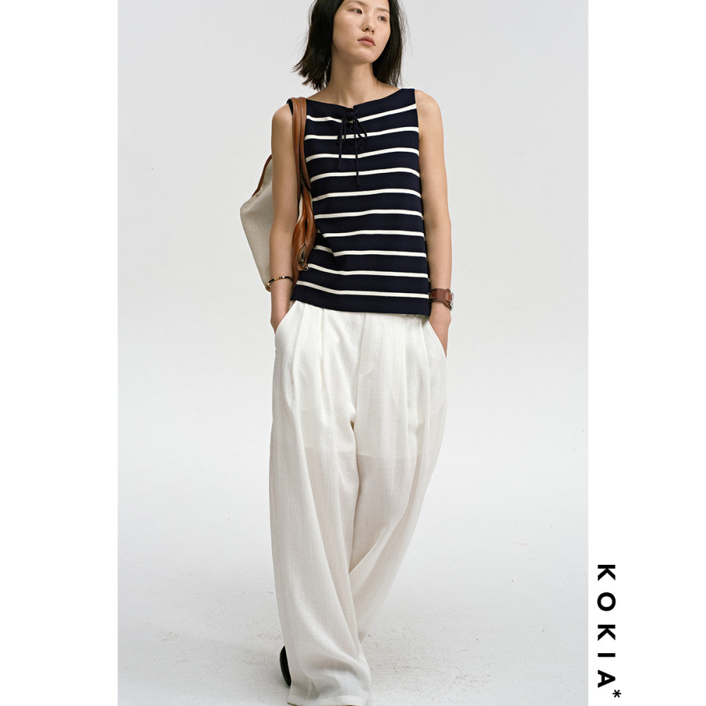 KOKIA Spot Lyocell Fiber One Word Boat Collar Strap Classic Color Stripe Knitted A Pendant Tank Top Two Colors image 6