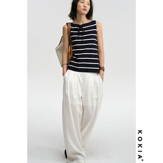 ASAYA3338 Lyocell fiber boat neck tie classic color striped knitted small A-line vest two colors