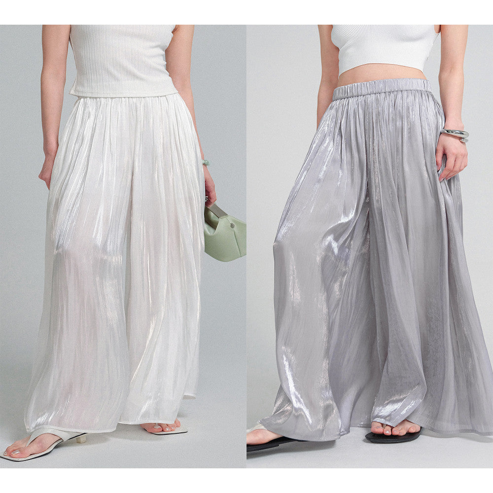 KOHS Summer BI Fresh Vacation Gilded Texture Elegant Wide Leg Pants High Waist Ice Silk Thin Skirt Pants image 1