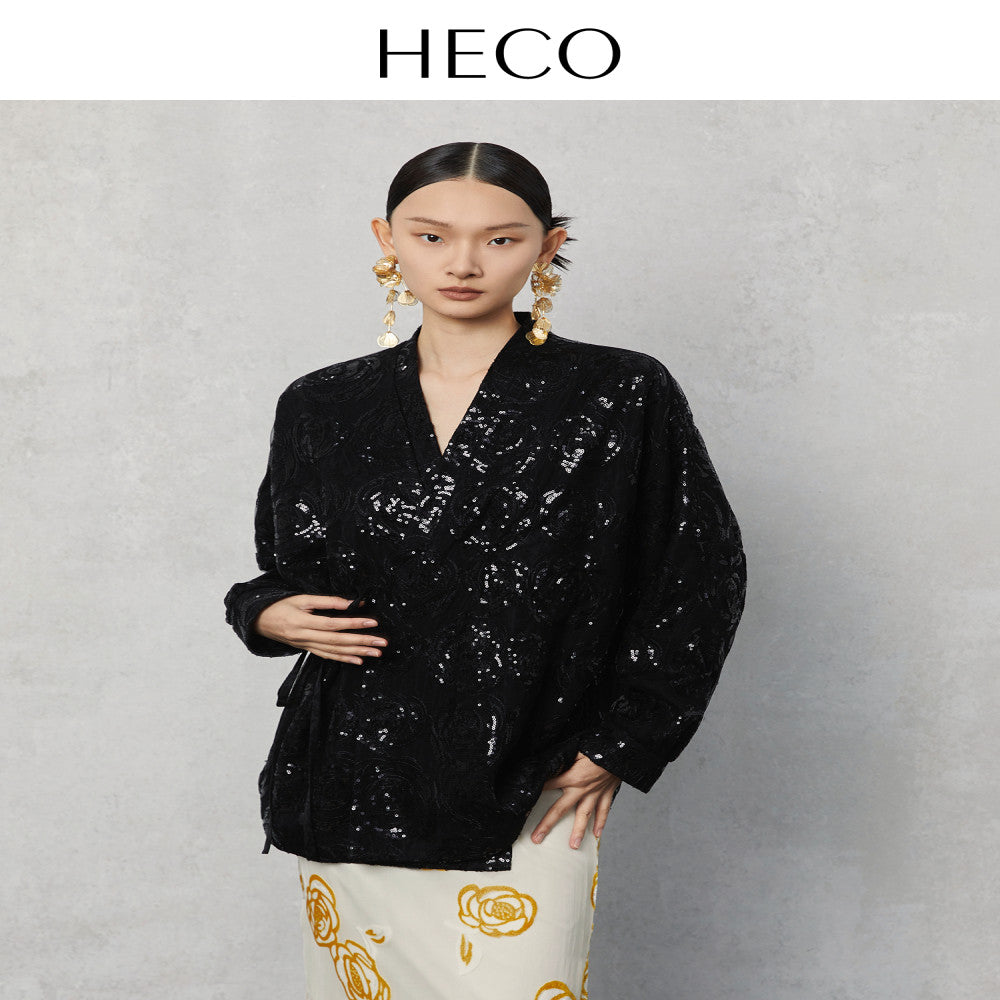 HECO Canruo Rose New Chinese Autumn New Product Sparkling Embroidered Mesh Shirt Ma Mian Skirt Paired with Women s Top image 10