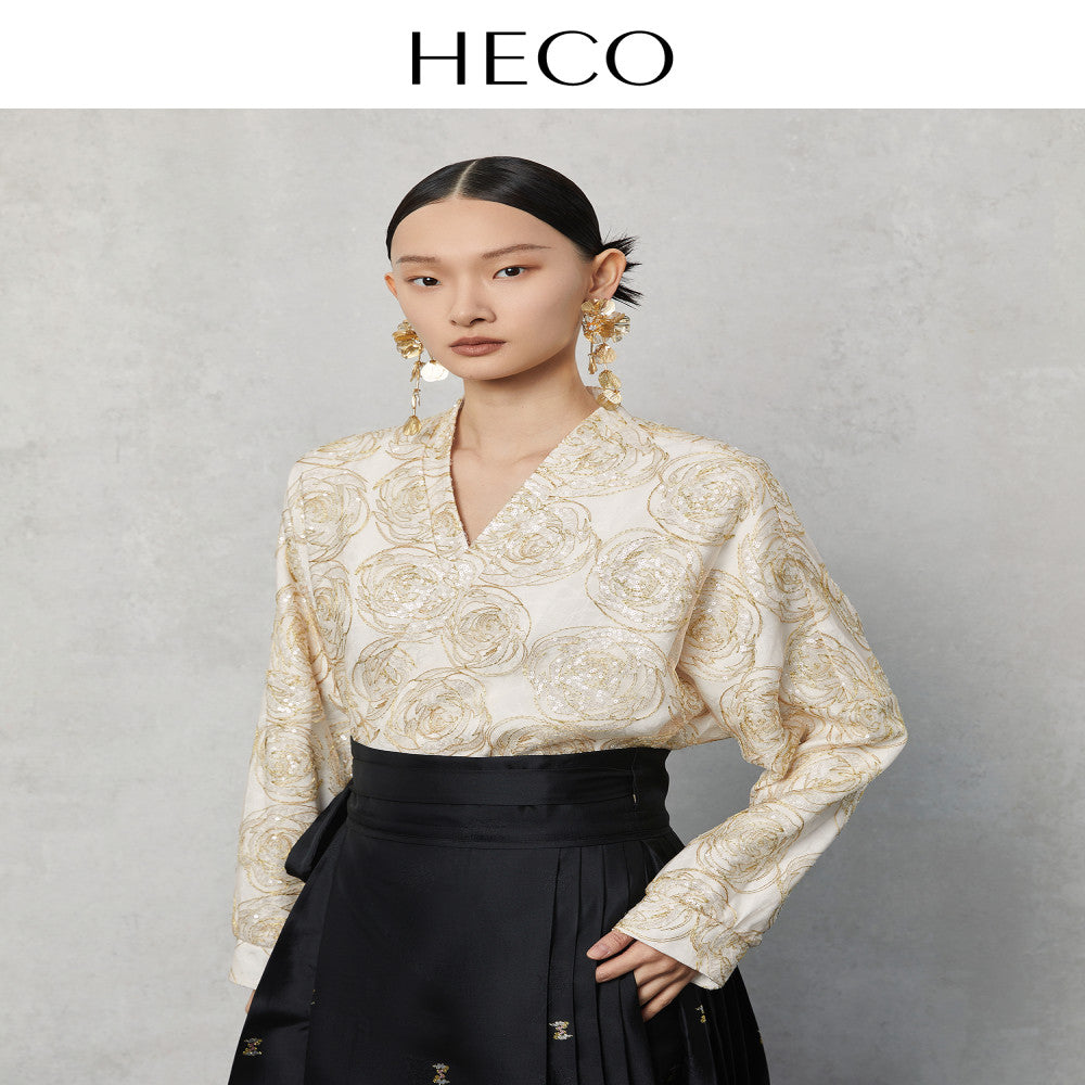 HECO Canruo Rose New Chinese Autumn New Product Sparkling Embroidered Mesh Shirt Ma Mian Skirt Paired with Women s Top image 15