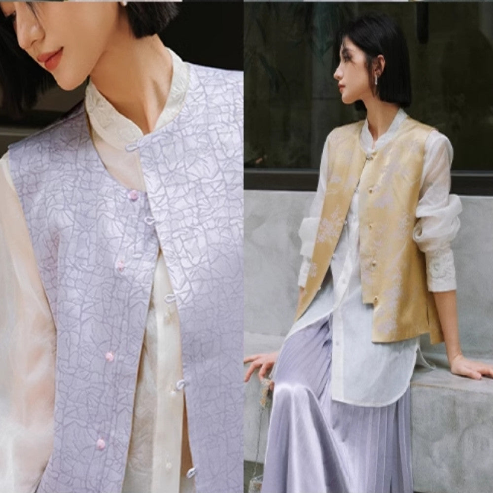 Wind family narrow collection double sided wearing tourmaline powder bamboo charm ice cracked purple Song Jinsang silk vest WT0724 image 11