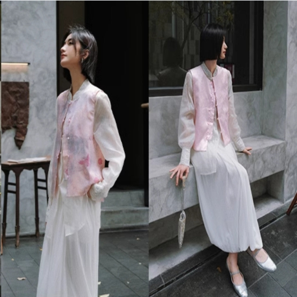 Wind family narrow collection double sided wearing tourmaline powder bamboo charm ice cracked purple Song Jinsang silk vest WT0724 image 21