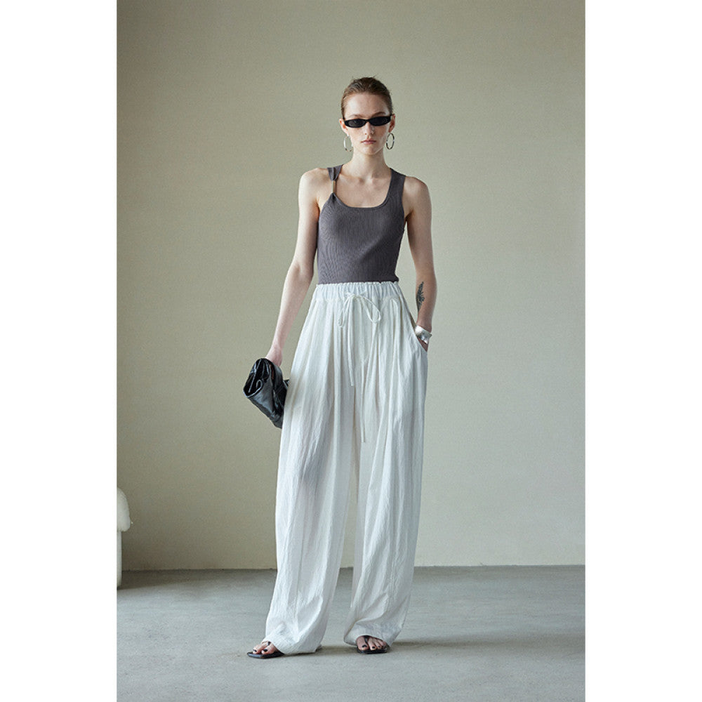 Spot Mogas Summer Cool Pants Lazy Yamamoto Pants Drawstring Folded Clouds Air Feel Wide Leg Pants Women image 21