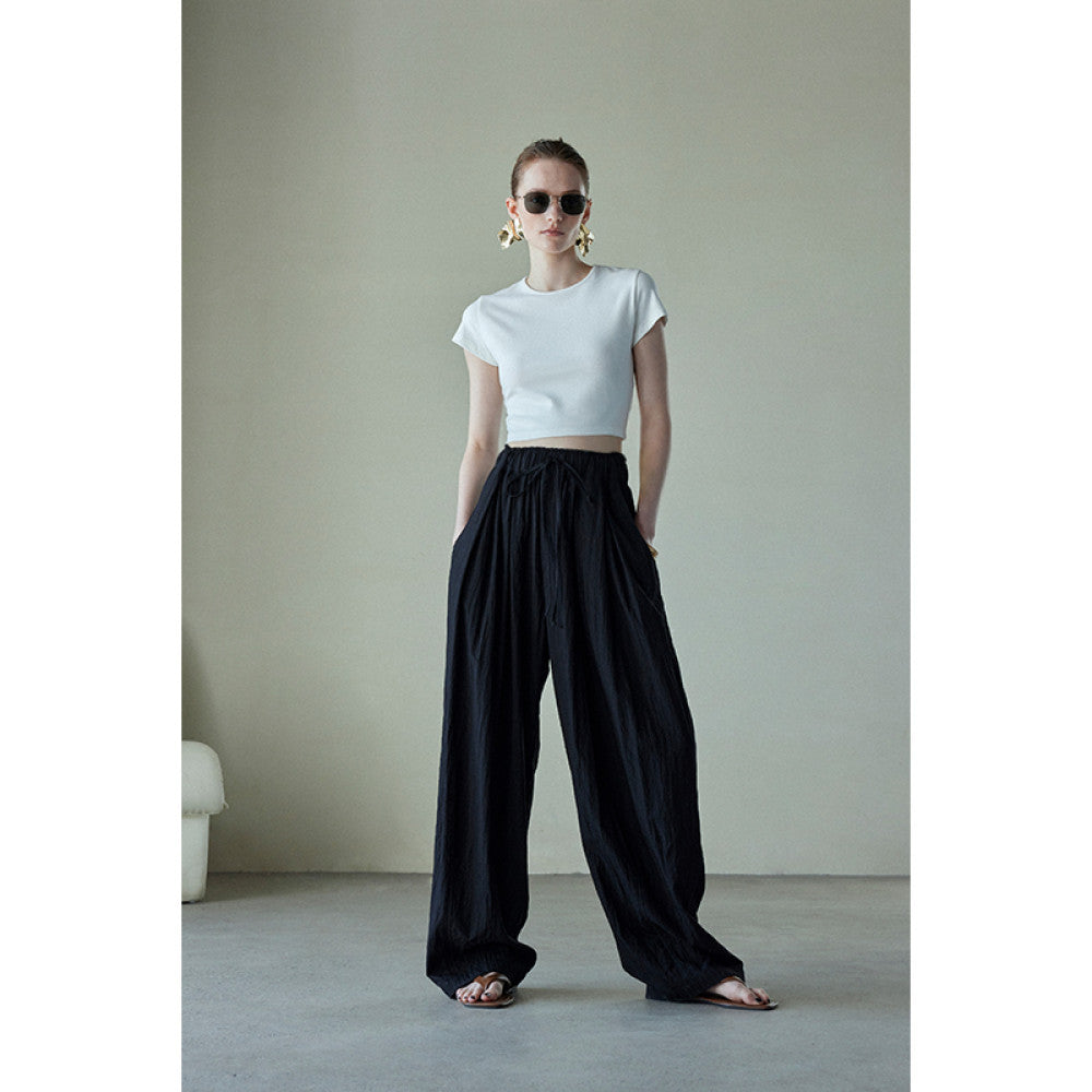 Spot Mogas Summer Cool Pants Lazy Yamamoto Pants Drawstring Folded Clouds Air Feel Wide Leg Pants Women image 24