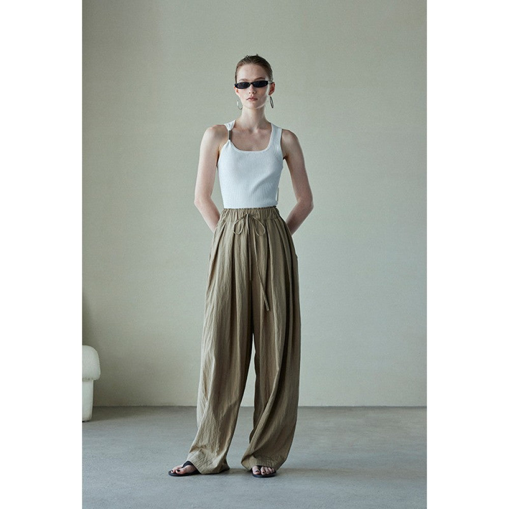 Spot Mogas Summer Cool Pants Lazy Yamamoto Pants Drawstring Folded Clouds Air Feel Wide Leg Pants Women image 52
