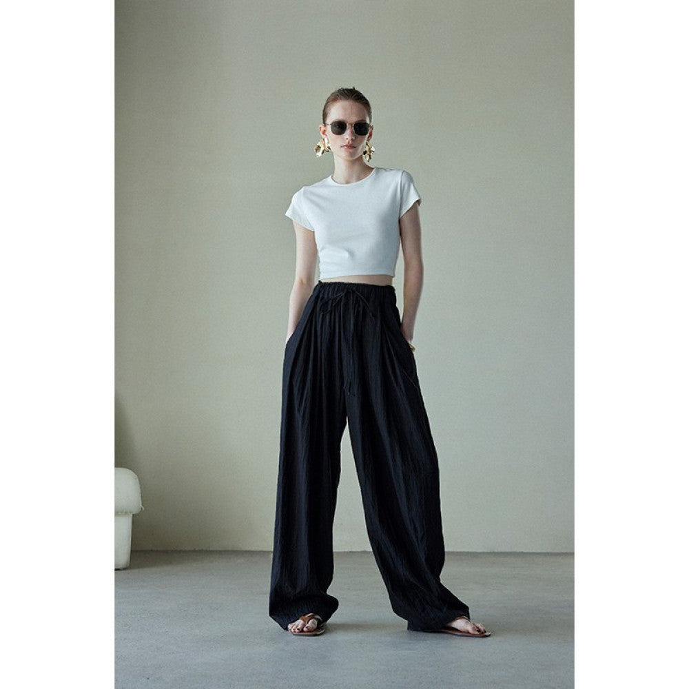 Spot Mogas Summer Cool Pants Lazy Yamamoto Pants Drawstring Folded Clouds Air Feel Wide Leg Pants Women image 63