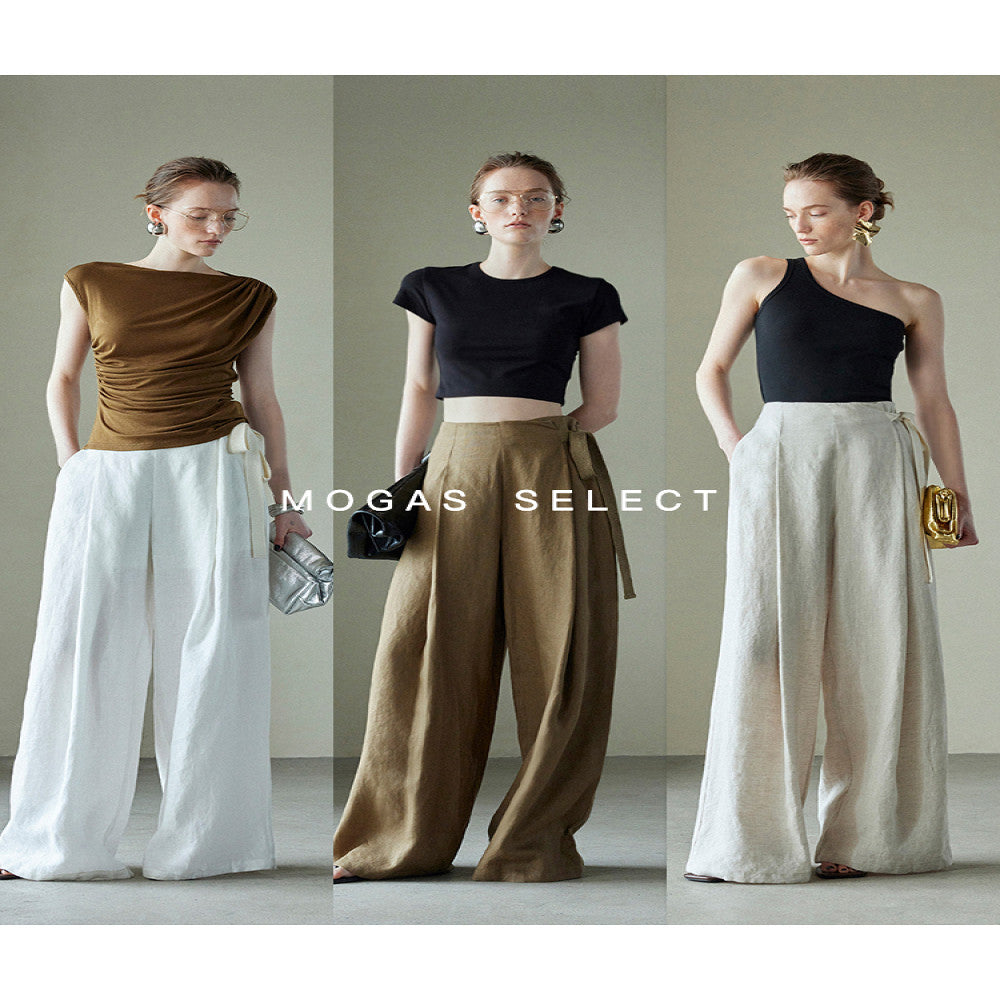 Spot Mogas pure linen side waistband pleated high waist wide leg pants for women s casual old money style summer wear image 4
