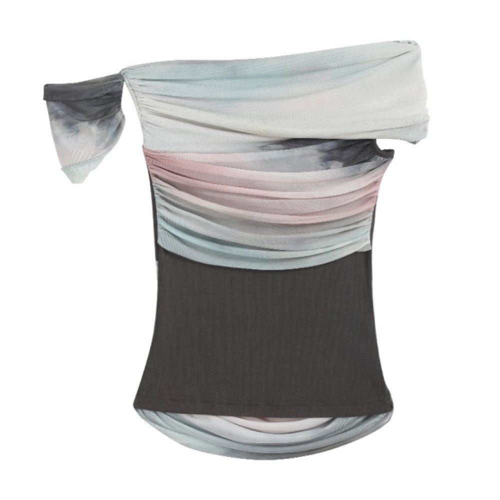 Someone Sometimes Original Art Blended Mesh Unique Design Splicing One Shoulder T shirt image 7