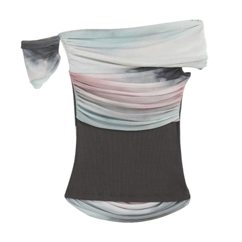 Someone Sometimes Original Art Blended Mesh Unique Design Splicing One Shoulder T shirt image 17