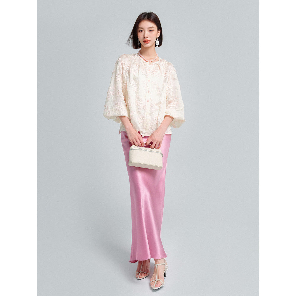 KOHS Qingfeng Linglan Aging Heavy Industry 3D Embroidery Light Transparent Round Neck Shirt Hanging Spike Dress image 7