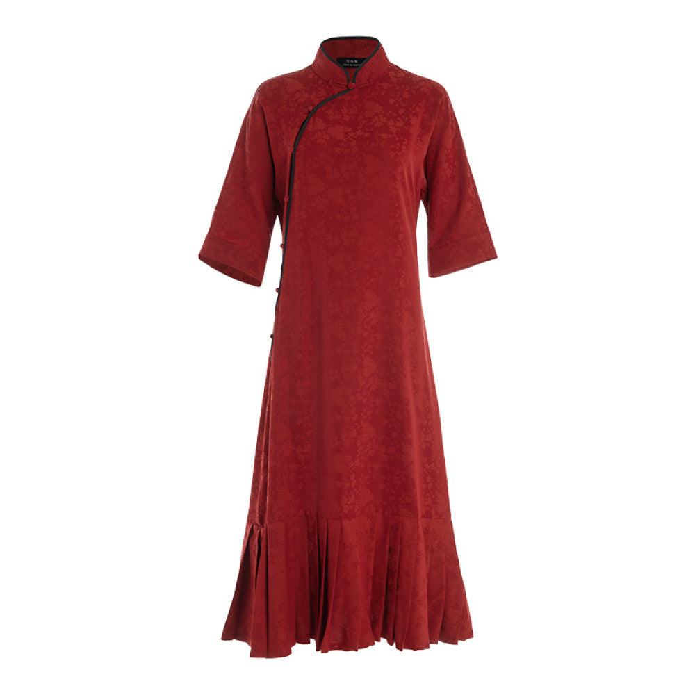 ASAYA3286 Chinese collar dress, long, straight cut, plain color