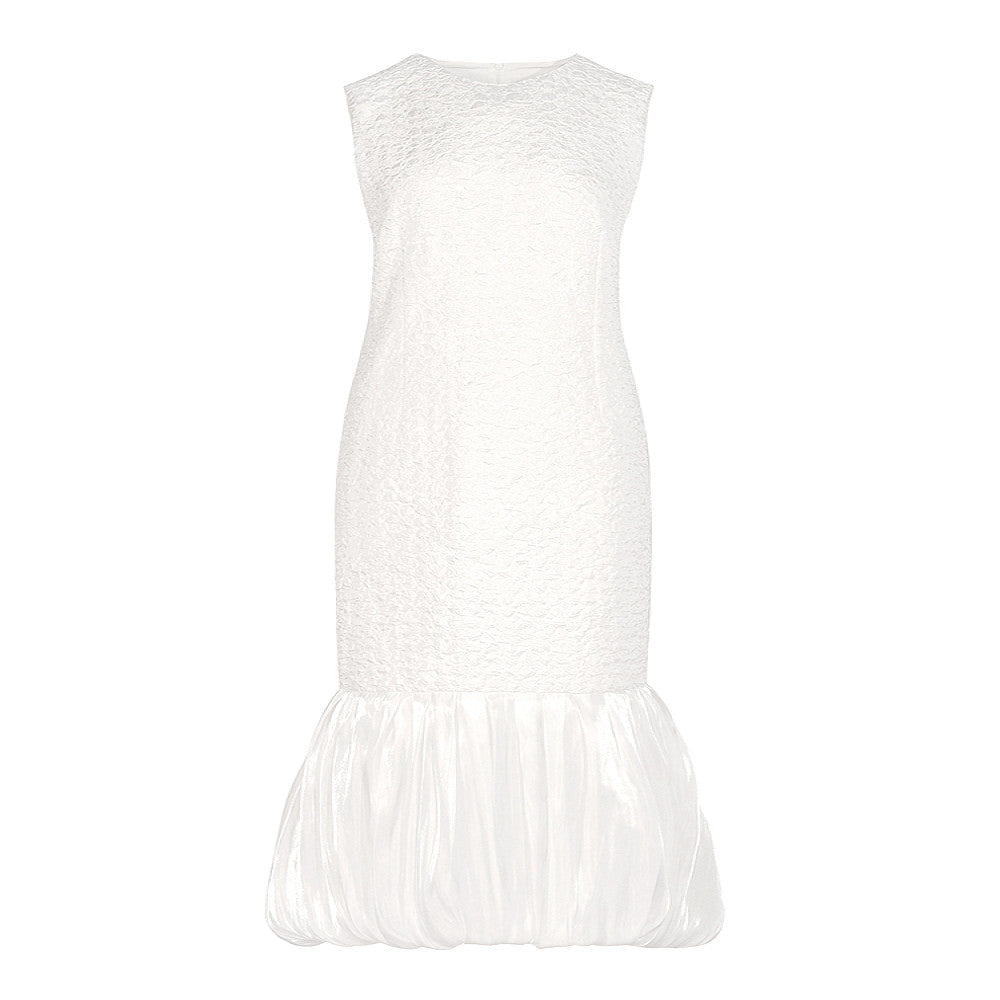 Elegant temperament goddess temperament pure white sleeveless long slim fit dress with sparkling fish tail hem splicing image 9