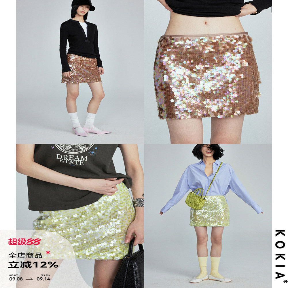 KOKIA spot broadway stunning light luxury hazy water light sequins mint mambo short skirt in two colors image 0