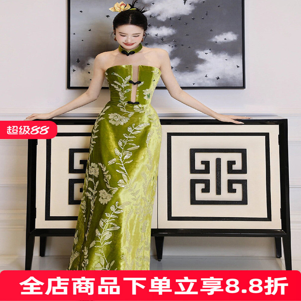 Vintage Bridal Toast Dress High end Heavy Industry Engagement Cheongsam New Chinese Style Skincare Light Luxury Niche Wedding Morning Robe Dress image 1
