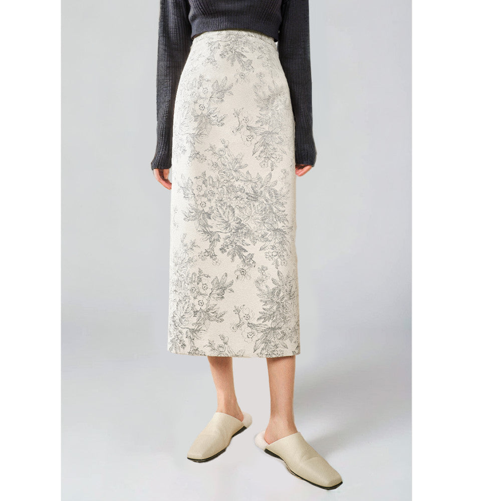 Ink wash rime straight tube jacquard skirt for women new high waisted straight tube skirt for autumn and winter 2025 image 8