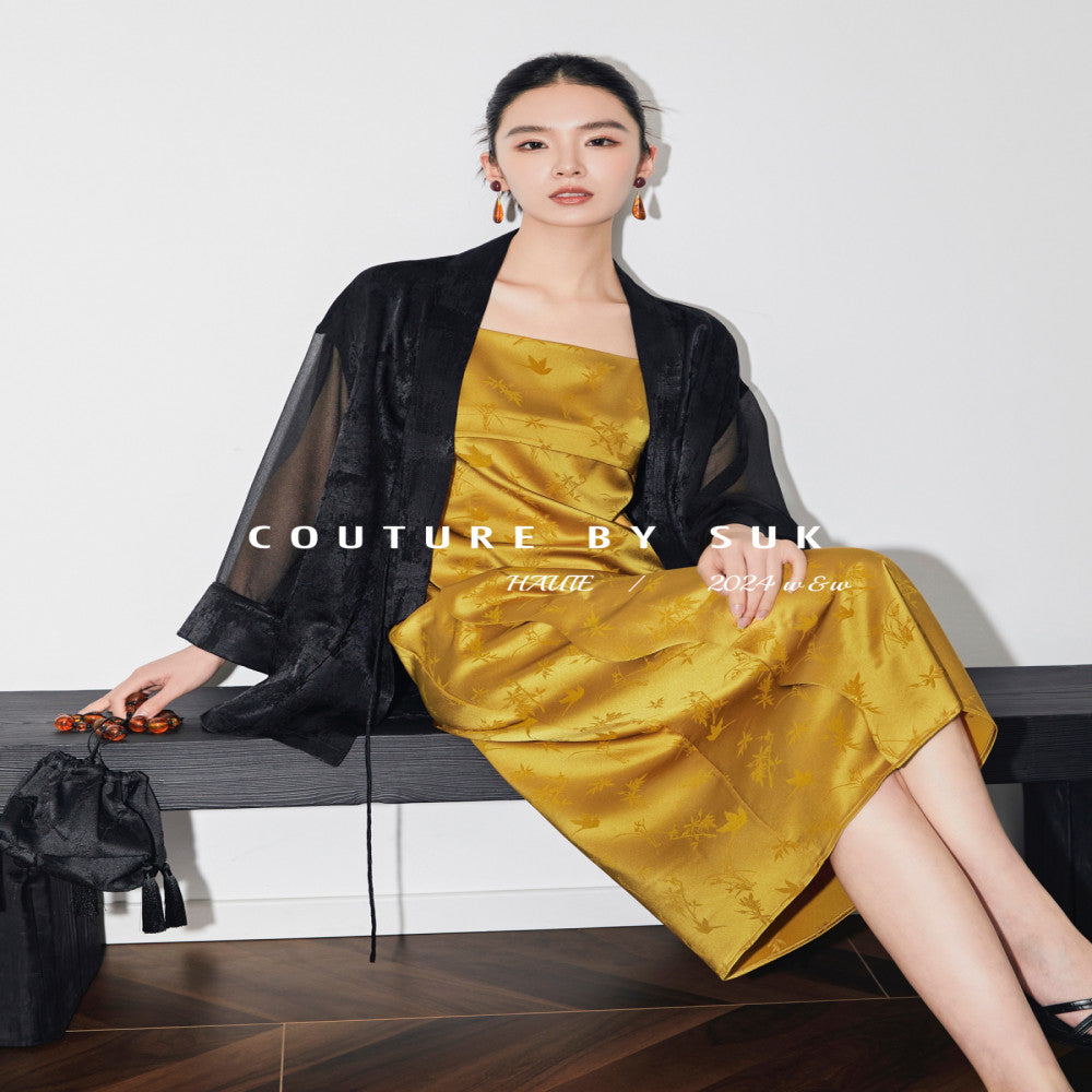 SUK Fenghua Qimeng New Chinese style bamboo leaf jacquard custom acetate summer new suspender dress for women image 0