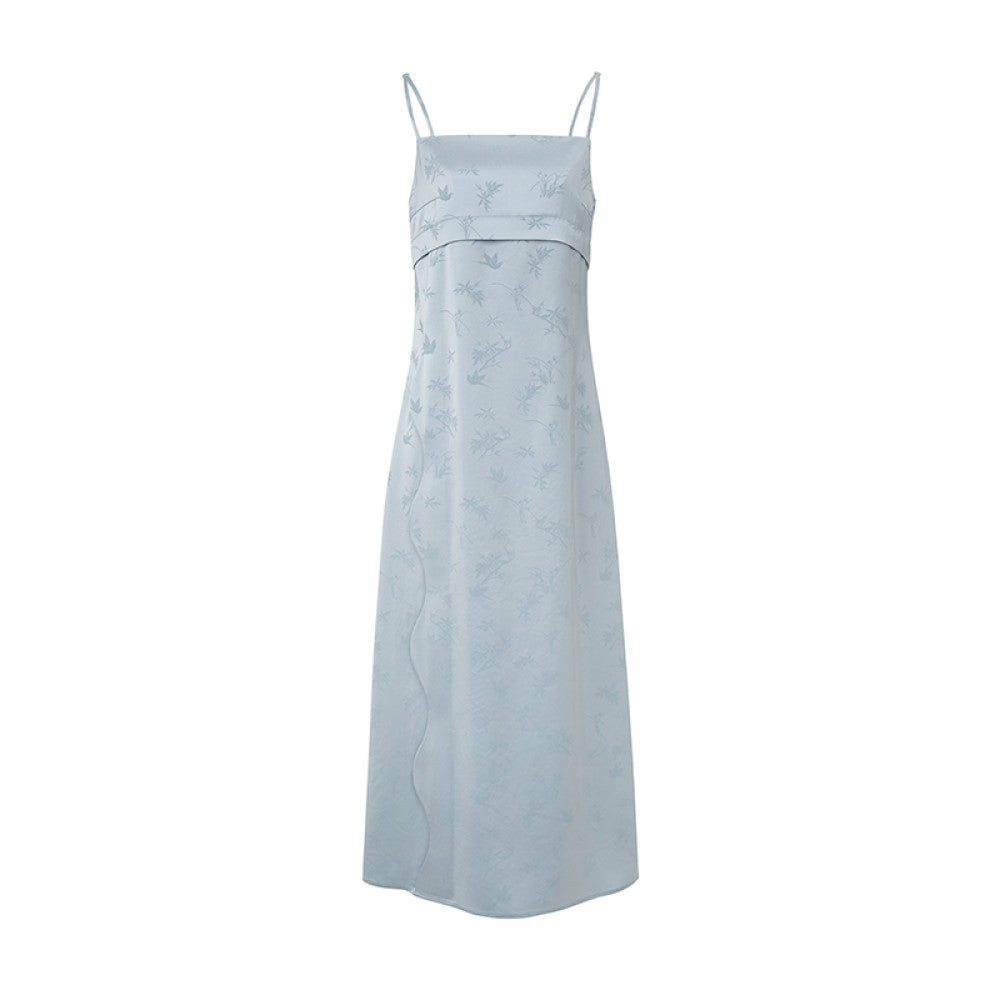 SUK Fenghua Qimeng New Chinese style bamboo leaf jacquard custom acetate summer new suspender dress for women image 6