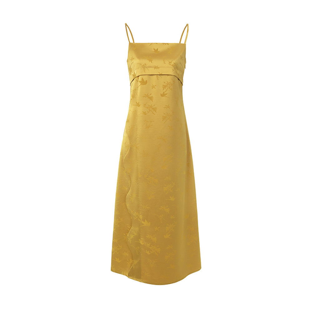 SUK Fenghua Qimeng New Chinese style bamboo leaf jacquard custom acetate summer new suspender dress for women image 14