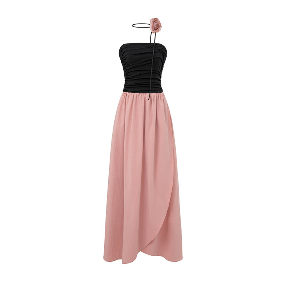 SUK Rose Season One shoulder strapless high waisted long skirt for slimming and slimming summer new irregular dress image 10